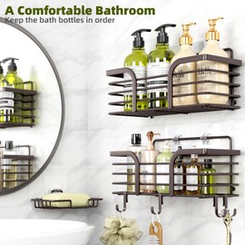 Yougai Shower Caddy 3 Pack, No drilling Stainless Steel Hanging Shower Organizer Set, Strong Adhesive Shower Organizer for Bathroom Storage, Waterproof & Large Bearing Weight Organizer Shelf