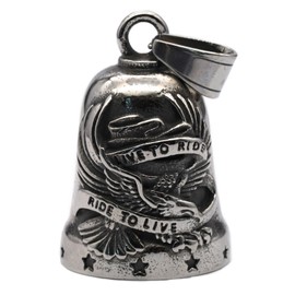 MOYOZZ US Fly Eagle Motorcycle Bells W/Hanger for Bikers,Heavy Rider Bells Accessory & Live To Ride Key Chain for Luck (Silver)