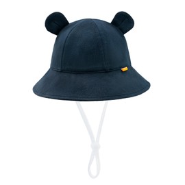 SEYUFN Baby Sun Hat Girls UV Protection 50 Hat Children Boys Summer Bear Ear Hat Toddler Unisex Adjustable Ties Fishing Hat, navy