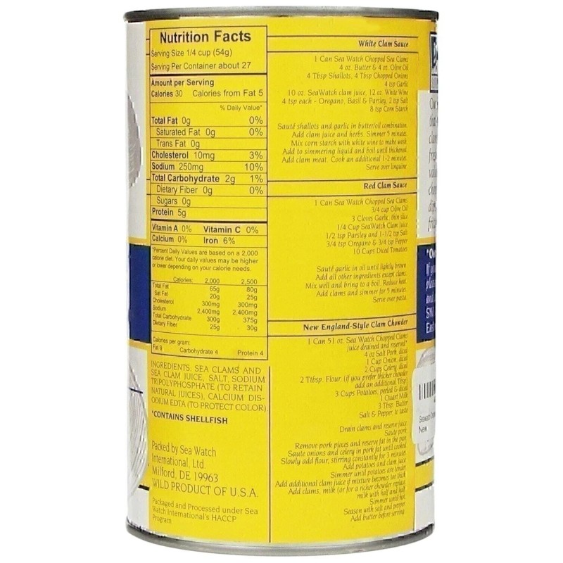 Seawatch Sea Watch, Chopped Sea Clams, 51oz