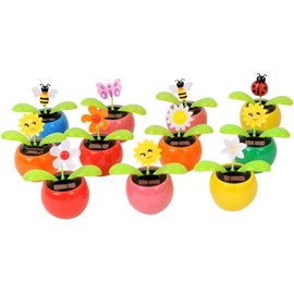 Set of 8 Cute Solar Power Flip Flap Flower Insect for Car Decoration Swing Dancing Flower Eco-Friendly Bobblehead Solar Dancing Flowers in Colorful Pots