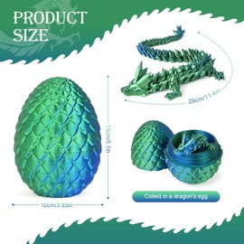 OSDUE 3D Printed Dragon Egg Desk Toy, Dragon Bendable and Flexible Dragon Toy, Removable Mystery Toy, Flexible Joints Dragon Fidget Toy, Easter Egg Hunt, Kids Home Office Decor Toys (Laser Green)