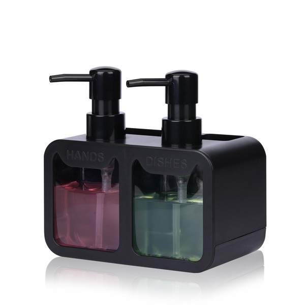 GINZER Dish Soap Dispenser for Kitchen Countertop with Sponge Caddy