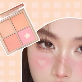 Paleta de Rubor de 4 Colores, Paleta de Rubor de Maquillaje Prensado Versátil Saturado Portátil para Mujeres, Cuatro Tonos de Rubor para un Pigmento Hermoso y Duradero, Ligero