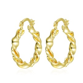 9ct Gold Filled Hoop Creole Earrings for Women,Twisted Women Hoop Earrings (25MM) Yulovee.