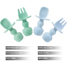 PandaEar Juego de cubiertos de silicona para bebé, cucharas de aprendizaje para niños, cucharas de bebé y tenedor, cubiertos para aprender a comer, accesorios para bebé, cuchara para comer tú mismo de