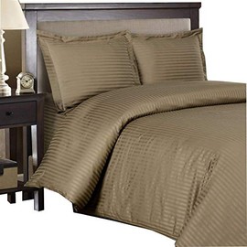 Royal Hotel's Queen Size Striped Brown 600-Thread-Count 3pc Duvet-Cover-Sets and 1pc Siberian Goose Down Alternative Comforter 100 Percent Cotton
