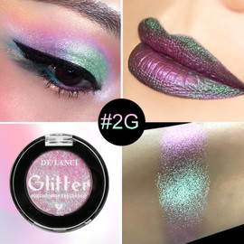 Pink Green Glitter Eyeshadow, High Pigment Sparkle Duo Chrome Eyeshadow with Intense Color Shifting Pink to Green,Smooth Long Last Mineral Chameleon Multichrome Eye Shadow for Eye Glitters/Highlighter