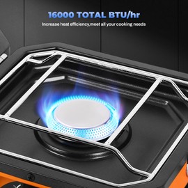 Adjustable 2-Burner Portable Stove with 16000 BTU, with Camping Grill and Carrying Bag, Portable Propane Camp Stove with 2 Burners & Piezo Ignition for Camping, Backyard BBQ,Tailgating (Orange)
