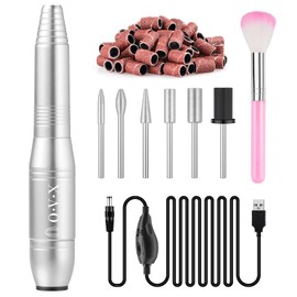 Nail Drills for Acrylic Nails Professional, Portable Electric Nail Filer Kit for Gel Nail with 6 PCS Nail Drill Bits and Sanding Bands Manicure Pedicure Polishing Shape Tools for Home Salon Silvery