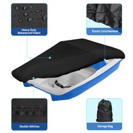 iCOVER Pedal Boat Cover, Fits 3 or 5 Person Paddle Boats Water Proof Heavy Duty Paddles Cover, Black