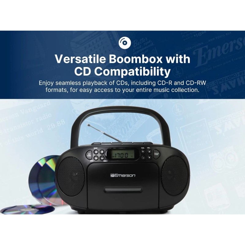 Emerson Portable CD Player Boombox with AM/FM Stereo Radio Cassette