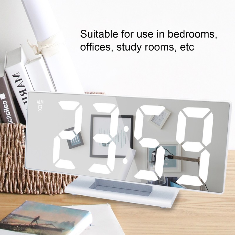 Digital Alarm Clock LED Mirror Screen USB Charging Automatic Dimming
