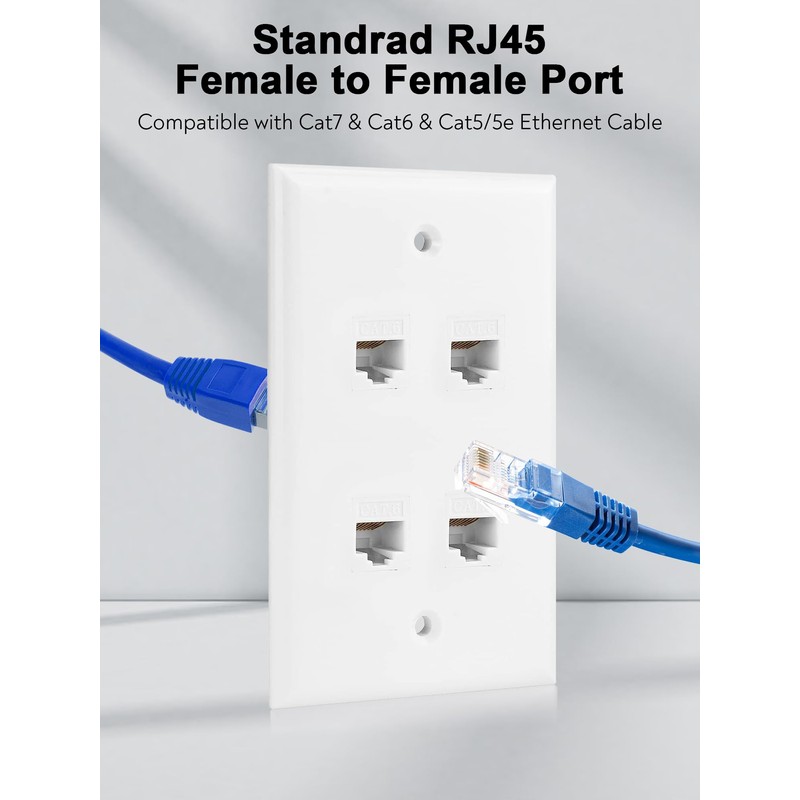 Ethernet Wall Plate, 4 Port Cat6 RJ45 Keystone Inline Coupler