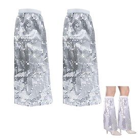 1 pair of Abba costume women, glitter costume, Abba outfit, disco 70s, sequin cuffs, silver, disco ball costumes, suitable for carnival, theme party, fancy dress and hippie 70s costume, glittering