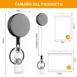 3 Pzs Llavero Retráctil de Metal Electrochapado con 3 Pzs Estilo Transparente para Tarjetas, Porta Gafete con Yoyo Retráctil, 21'' Cable de Tracción de Acero, para Identificación, Crédito, Proximidad.