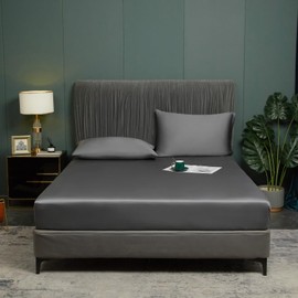 Luofanfei Fitted Sheet 180 x 200 cm Grey Anthracite Box Spring Bed Terry Cloth Shiny Summer Cooling Bamboo Microfibre Bed Sheet 180 x 200 cm Plain Fitted Sheets for High Mattresses up to 25-30 cm