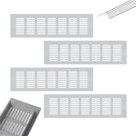 Ventilation Grille, Pack of 4 Rectangular Ventilation Grilles Made of Aluminium, 300 mm x 80 mm, for Shoe Cabinet, Kitchen, Bathroom, Bedroom, with Good Air Circulation and Durable Design