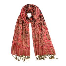 vimate Womens Paisley Pashmina Scarf-Winter Warm Dressy Rave Pashmina Shawl Wrap for Women Wedding Guest Evening Dresses(Style 4-Reddish Brown)