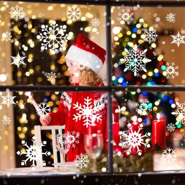 OWill Christmas Window Stickers, 480 PCS Snowflake Window Stickers for Christmas Decorations, Reusable Snowflake Clings for Xmas Window Decoration