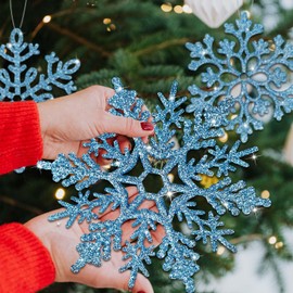 EIMMBD 8pcs Large Snowflakes Ornaments, Plastic Glitter Snowflakes Hanging, Snowflakes Decorations for Christmas Trees Window Door Indoor Outdoor Decorations Winter Decor(Blue)