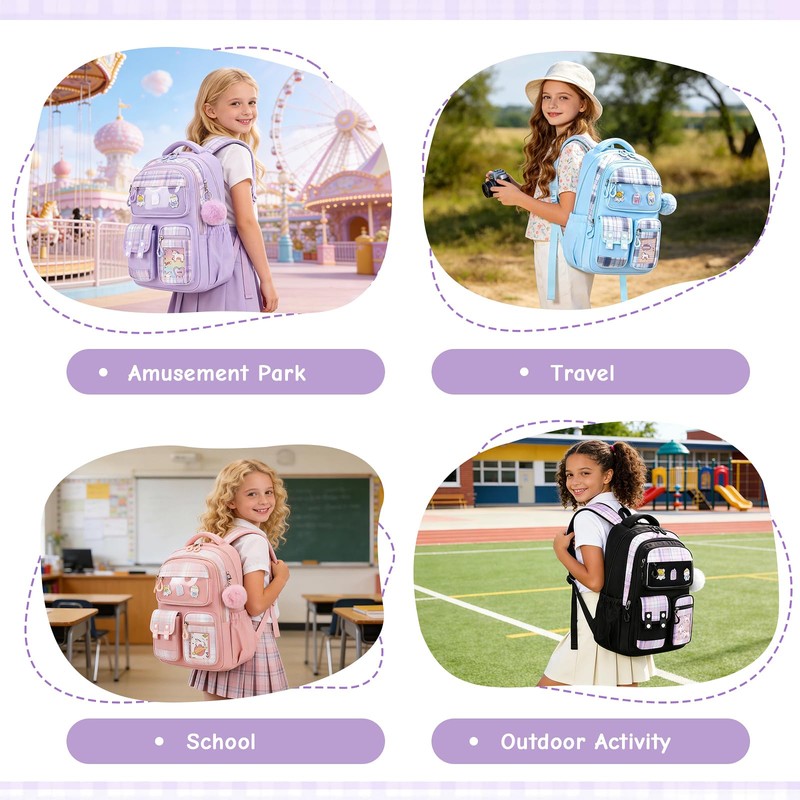 QIXIHU Kids Backpack for Girls, Bookbag for Elementary Students Kawaii