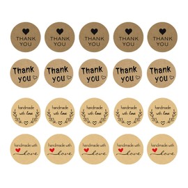 2000 Pcs Handmade with Love Stickers 1‘’ Thank You Stickers Kraft Paper Sticker Label for Homemade Goods, Envelopes, Party Deco, Bakery