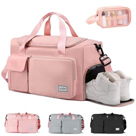 Bolsa Deportiva Impermeable para Gym con Compartimento de Zapatos y Separación Seca/Húmeda - Maleta de Viaje Plegable para Natación, Fitness y Entrenamiento - Unisex Hombre Mujer (Rosa)