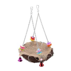AIMALL Parrot Rattan Bird Nest Swing – Small to Medium-Sized Hanging Grass Nest with Decorative Beads, Ideal Pet Bite Toy for Birds