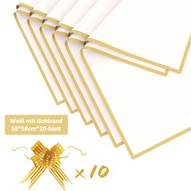 20 Sheets Bouquet of Wrapping Paper - Waterproof Wrapping Paper, Flower Paper with Ribbon, Floral Paper for Gift Wrapping, Flowers, Arts and Crafts (White, 58 x 58 cm)