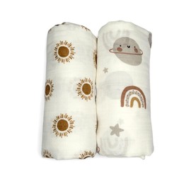 Genius Supply Baby Swaddle Blankets, Bamboo Muslin Cotton, 47"x43", Soft, Breathable, Unisex Baby Blanket for Baby Boy or Baby Girl, 2 Pack (Universe)