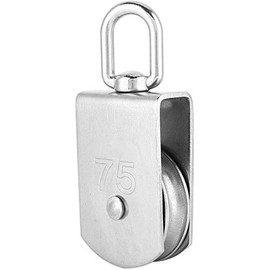 POFET Single Pulley Block, 304 Stainless Steel Pulley Roller, M75 Lifting Crane Swivel Hook Bearings, Hanging Wire Towing Wheel Loading 750kg/1653lbs