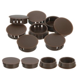 sourcing map 12Pcs 30mm(1-3/16") Nylon Hole Plugs, Flush Type Panel Round Snap in Fastener Knockout Locking Plugs for Furniture Insert End Caps Panels, Brown