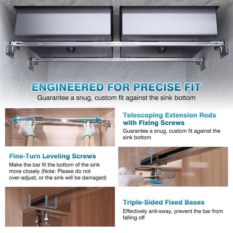 IRONWALLS 2-Pack Adjustable Undermount Sink Brackets, 24.4" to 59" Stainless