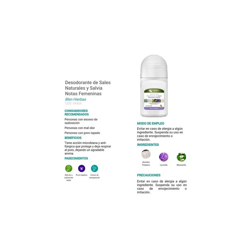 Desodorante De Sales Naturales Y Salvia Notas Femeninas Blen