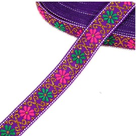 7 Yard 7/8" Daisy Floral Embroidered Jacquard Ribbon Metallic Vintage Woven Trim Fabric Tapestry for Embellishment Craft Home Decor (Purple)