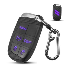 QBUC for Dodge Key Fob Cover 5 Buttons Silicone Key Fob Cover for Chrysler Grand Cherokee Dodge RAM Carbon Fiber Car Key Fob Cover