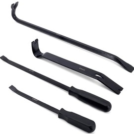 EXXO - Heavy Duty 4-Piece Rolling Head Pry Bar Set- Durable Alloy Steel Industrial Strength Tools for Mechanics, Craftsman, Machinery Technicians - Extra Long - Includes 6, 12, 16, 20 Inch Lady's Foot