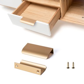 SPDYCESS Pack of 10 Cabinet Handles, Hidden Furniture Handles, Aluminium Alloy Cabinet Pull Handles, Wardrobe Kitchen Drawer Knobs with Screws, Copper Gold (64 mm)