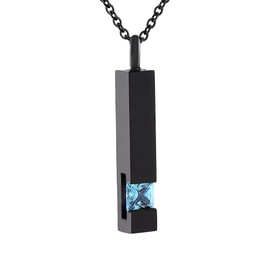 Black Plating Crystal Bar Cremation Jewelry for Ashes Pendant Stainless Steel Keepsake Memorial Urn Necklace for Women Men (Light Blue)
