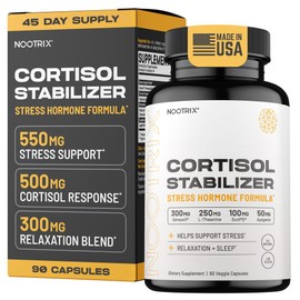 Nootrix Cortisol Manager & Stabilizer Supplement | Supports Deep Sleep, Relaxation, Adrenal Health & Stress | 300mg Ashwagandha | L-Theanine, Rhodiola Rosea Extract & Apigenin | 90 Capsules