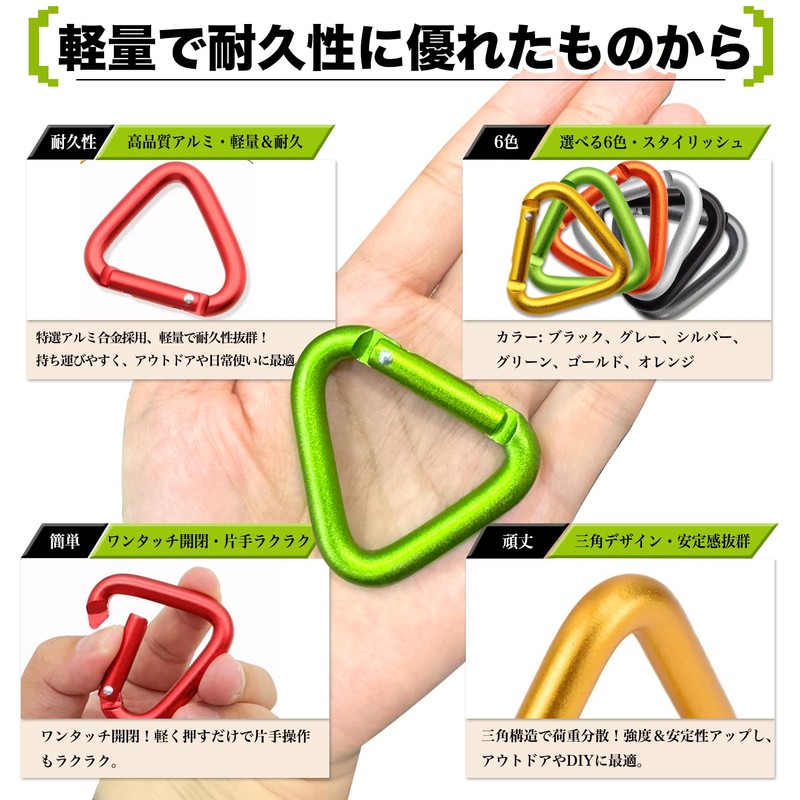 NKAKTSU Triangle Carabiner, Set of 6, Load Capacity 147.4 lbs