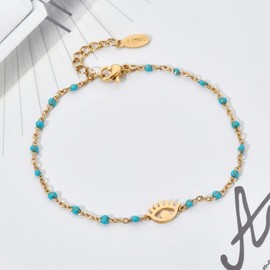 GIGB PBDK 14k Gold Beaded Evil Eye Bracelets for Women Teen Girls,Trendy Boho Adjustable Crystal Stone Bracelets Jewelry for Gifts,Satellite Zirconia Bracelets (A)