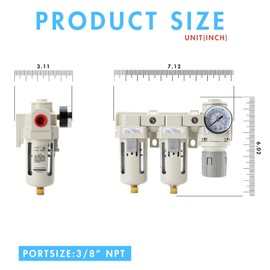 EBEIZZI 3/8" NPT Air Drying System |Air Compressor Filter |Double Air Filters | Air Pressure Regulator Combo - Semi-Auto Drain, Poly Bowl