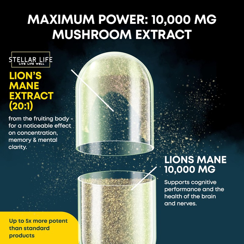 Lions Mane Supplement 10000mg High Strength Mushroom with 500 Million