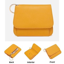Mudono - portafolios pequeña para mujer con bloqueo RFID de piel auténtica, portafolios delgada de triple pliegue con bolsillo con cierre y llavero, Azul, S, Minimalista