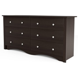 Furniwell 6 Drawer Dresser for Bedroom, Wood Dresser Wide Storage Organizer, Storaged Drawer Units for Hallway Closets (Brown)