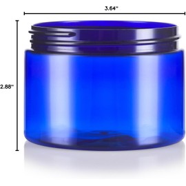 (6 Pack) 12 oz Cobalt Blue PET Plastic Jar with Silver Metal Overshell Lid
