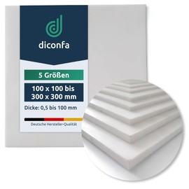 diconfa PTFE Teflon Plate Width / Length 100 mm to 300 mm Thickness 0.5 to 100 mm Quantity: 1 to 50 Selection: 150 x 150 x 0.5 mm 1 Piece Plastic Plate Virginal White Heat Resistant UV Stable