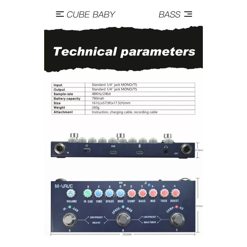 M-Vave Pedal de efecto M-Vave Cube-Baby Bass azul